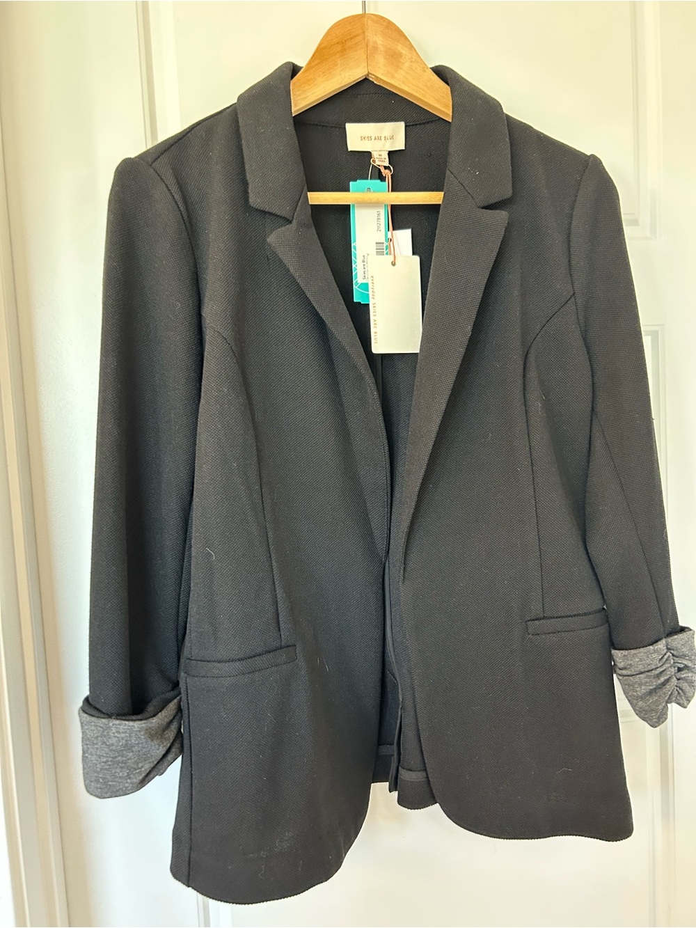 NWT M Stretch Women's Black Knit Blazer Jacket